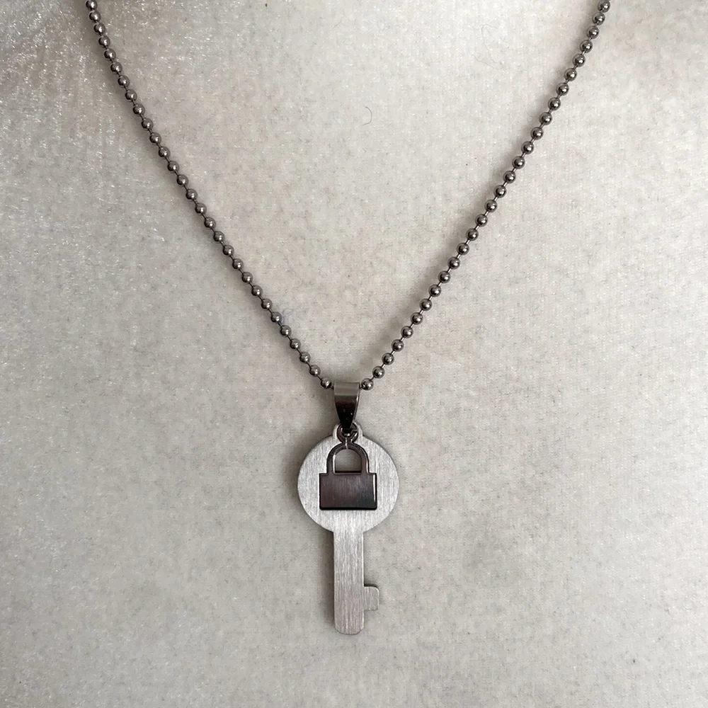 Silver Key to My Heart Necklace Minimalist Lock & Key Pendant Futuristic
